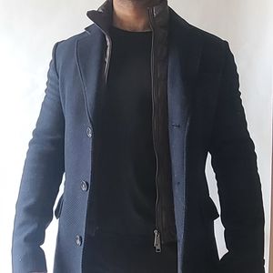 BlackBrown brand wool stitched trench coat with removable puffer inside collar